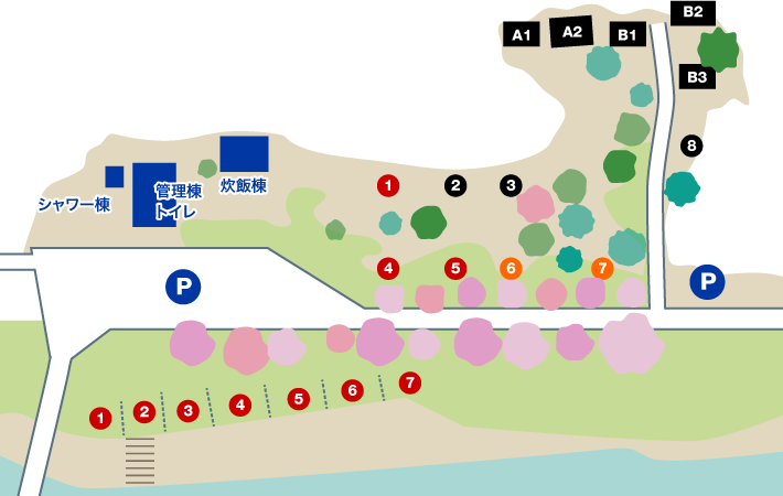 弥栄キャンプ場サイトマップ